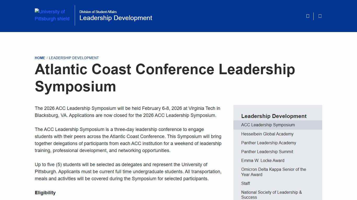 Atlantic Coast Conference Leadership Symposium Division of Student Affairs